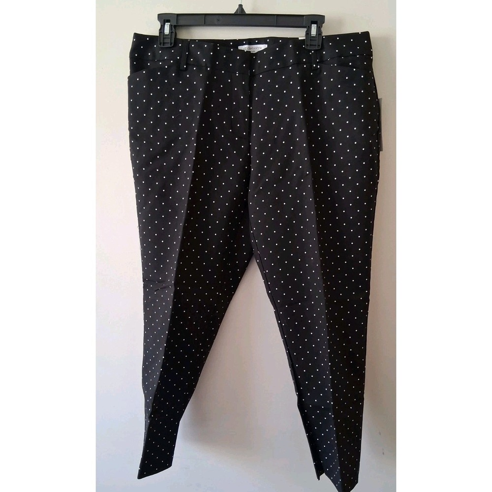 Liz Claiborne Petite Emma Pants Size 14P Black Polka Dot Tapered Leg New Womens